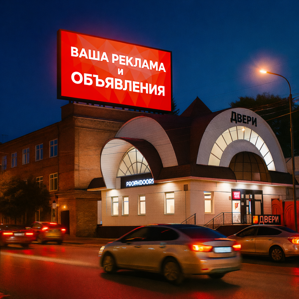 Реклама на экране у Чугунного моста в Кузнецке. Рекламное агентство RED